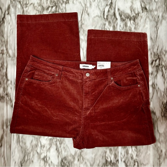 Sonoma Womens Size 18 Corduroy Wide Leg Cropped Pants High Waisted Russet Color - Picture 2 of 6